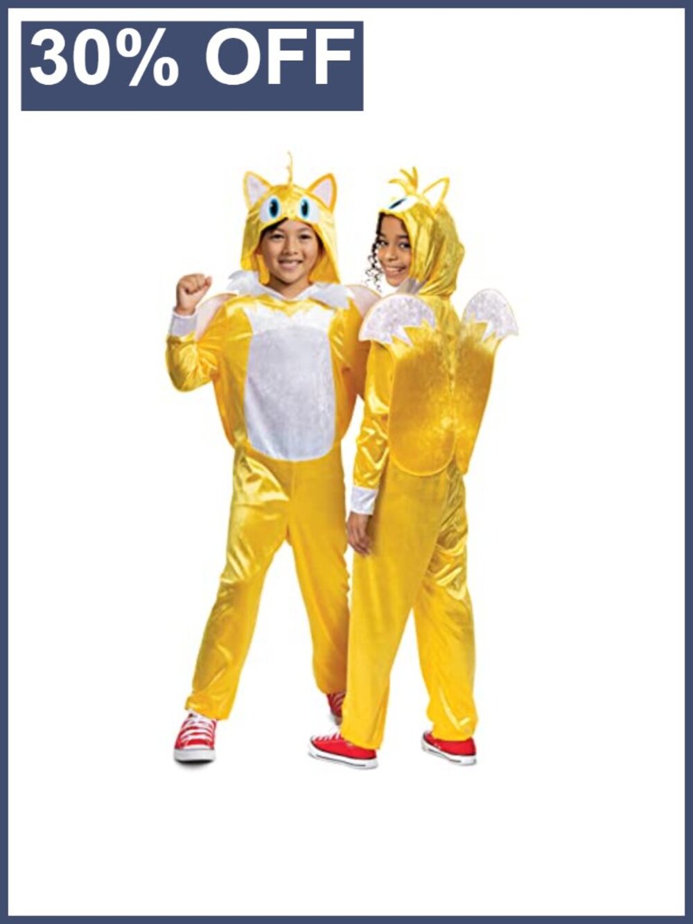 Kids Sonic Tails Costume | 100% Polyester Hooded Jumpsuit | Size Small (4-6)